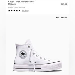 Converse Chuck Taylor All Star White Leather Platform High Tops Size 8